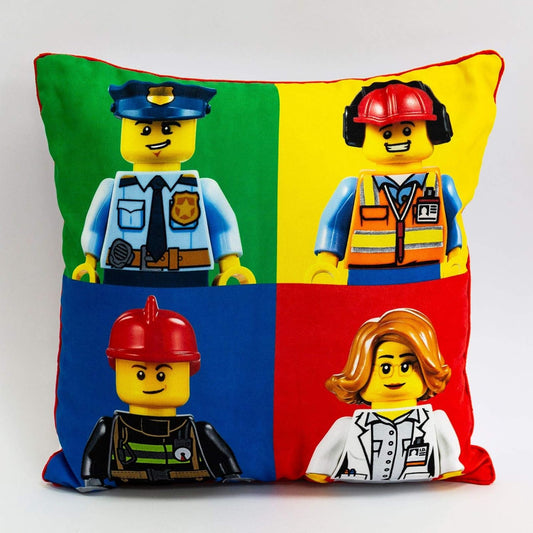 LEGO City Square Cushion Pillow Action Firefighter, Policeman Design Officially Licensed Reversible Two Sided Design