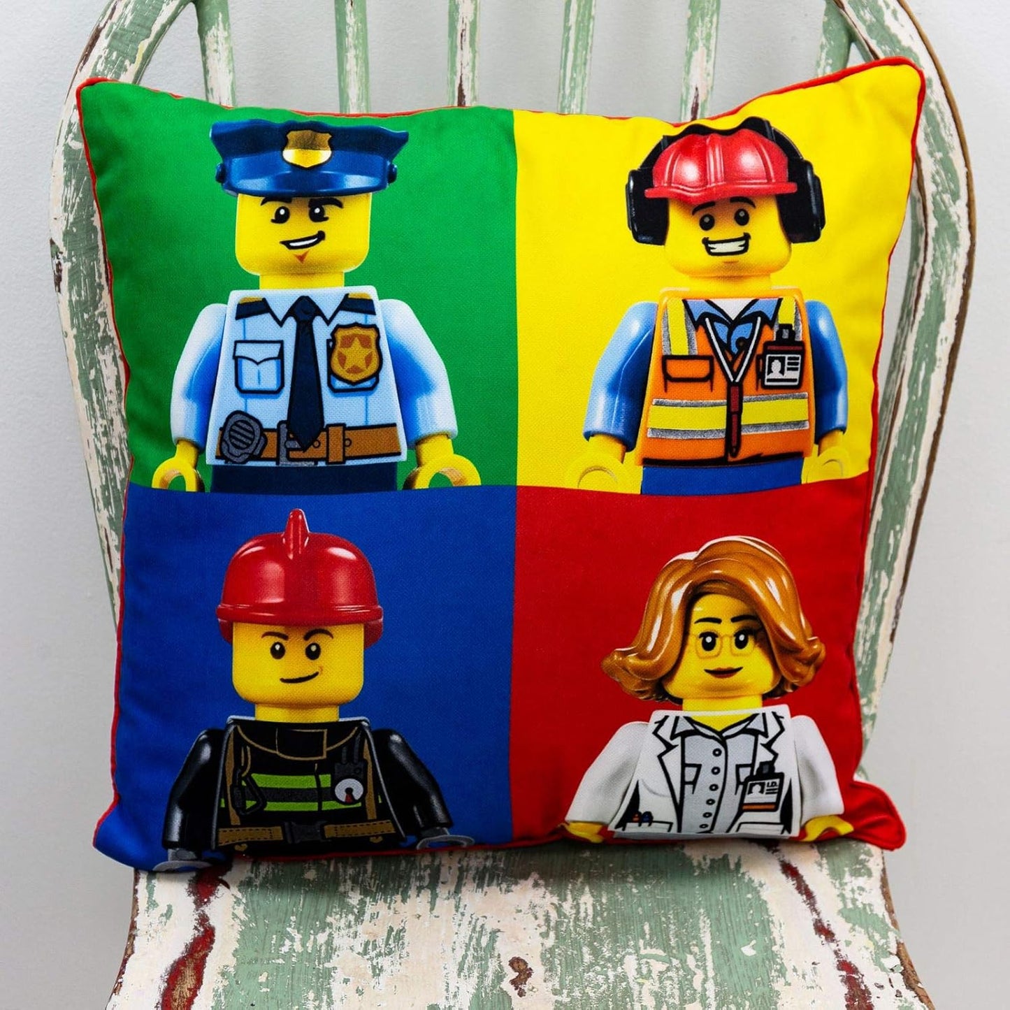 LEGO City Square Cushion Pillow Action Firefighter, Policeman Design Officially Licensed Reversible Two Sided Design