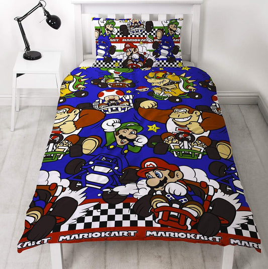 Single Bed Super Mario Kart 'Racer' Official Reversible Duvet Cover Set Character Bedding