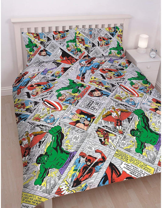 Double Bed Duvet Cover Set Marvel Comics Retro Reversible Character Bedding