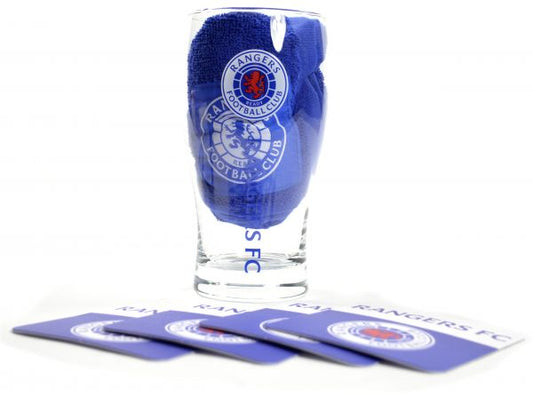 Glasgow Rangers F.C Mini Bar Set Gift Idea Coasters Towel Pint Glass