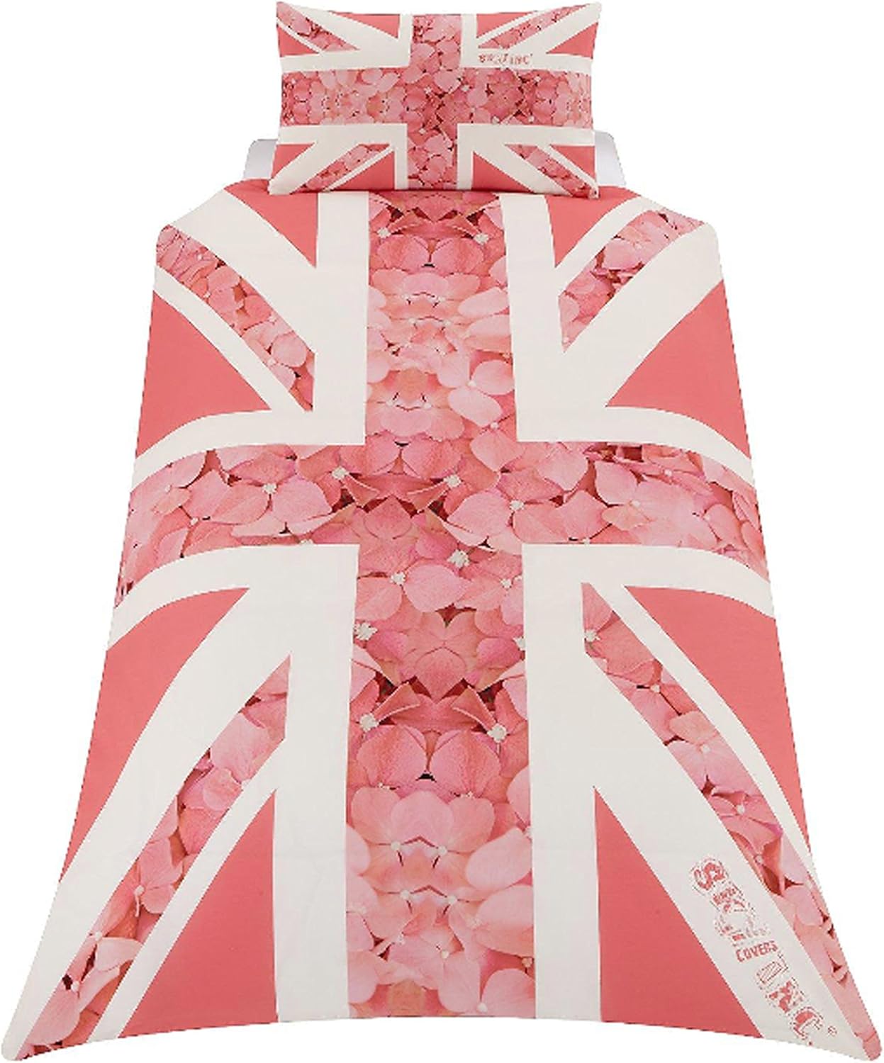 SkyCovers Single Bed Duvet Cover Set Union Jack Pink Reversible Polkadots