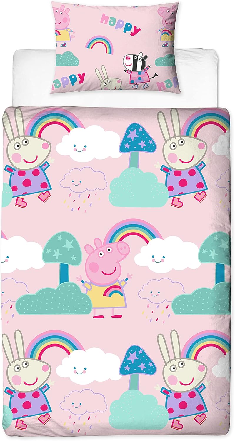 Peppa Pig 'Storm' Rainbows Single Bed Duvet Cover Set Character Bedding