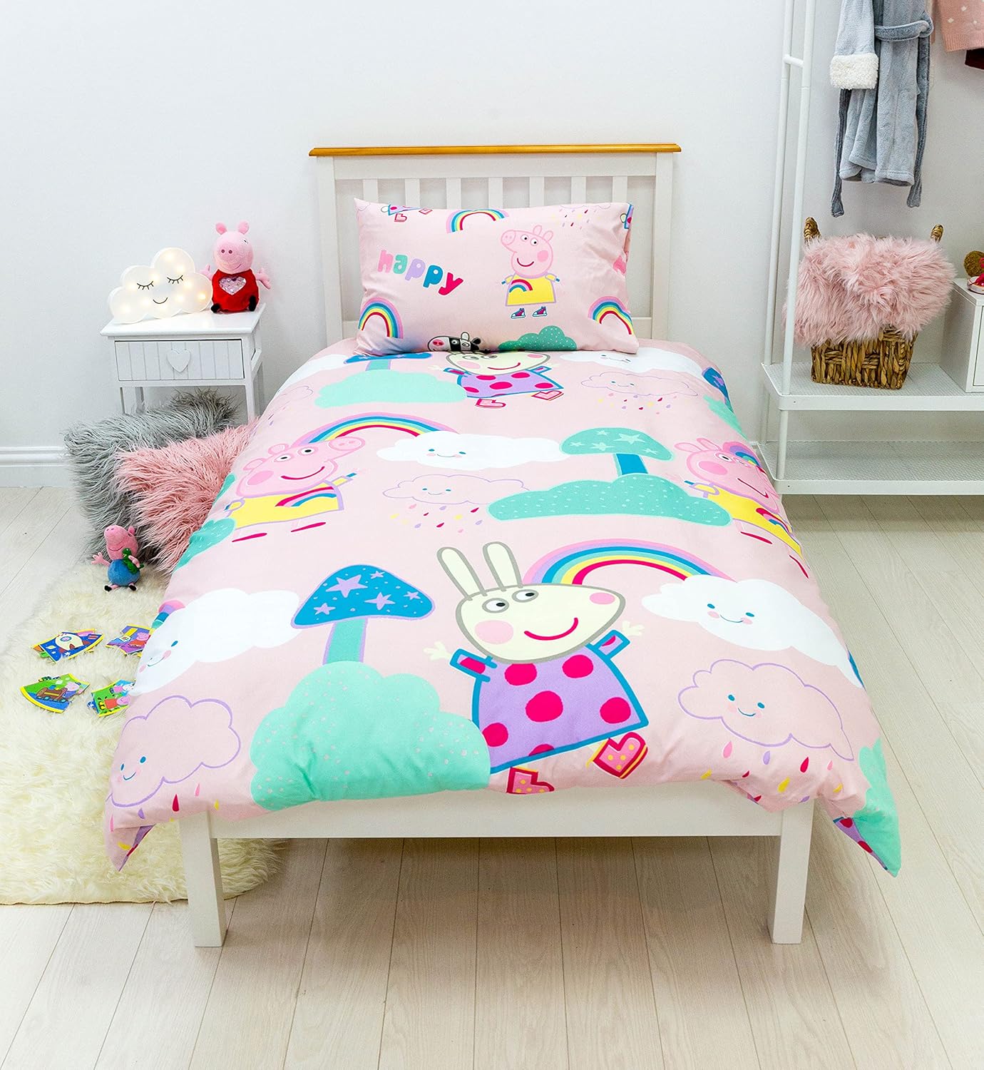 Peppa Pig 'Storm' Rainbows Single Bed Duvet Cover Set Character Bedding