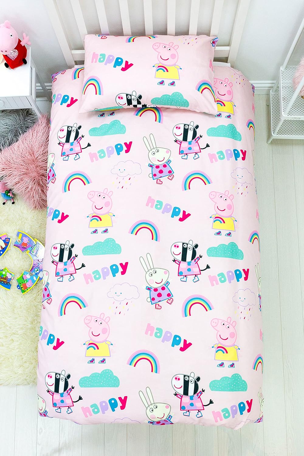 Peppa Pig 'Storm' Rainbows Single Bed Duvet Cover Set Character Bedding