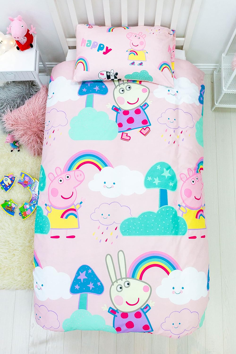 Peppa Pig 'Storm' Rainbows Single Bed Duvet Cover Set Character Bedding