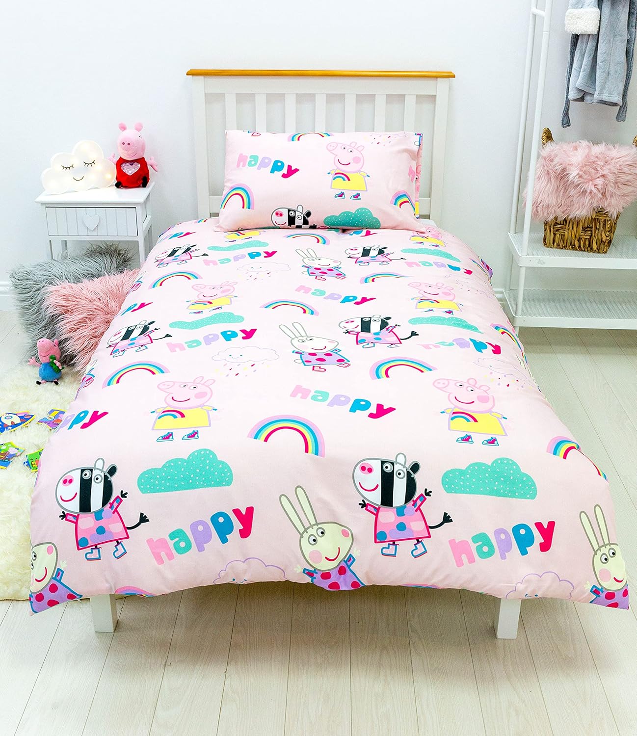 Peppa Pig 'Storm' Rainbows Single Bed Duvet Cover Set Character Bedding