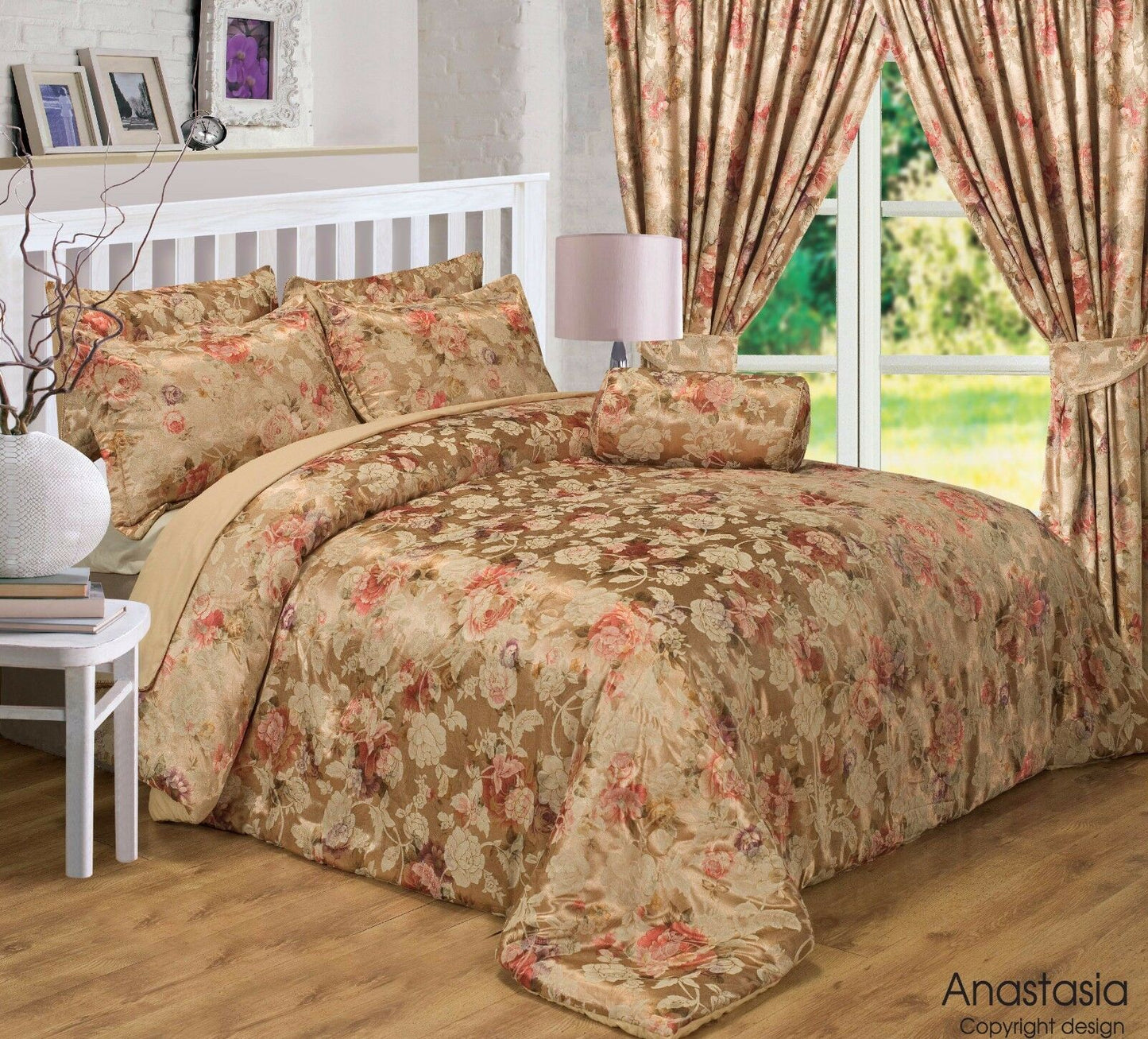 King Size Anastasia Duvet Cover Set Luxury Jacquard Floral Bedding Set