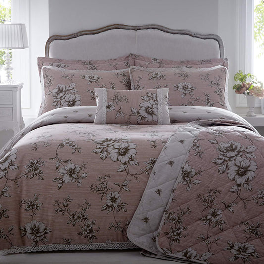 Double Bed Duvet Cover Set Antionette Pink Rose Floral Lace Bedding Set