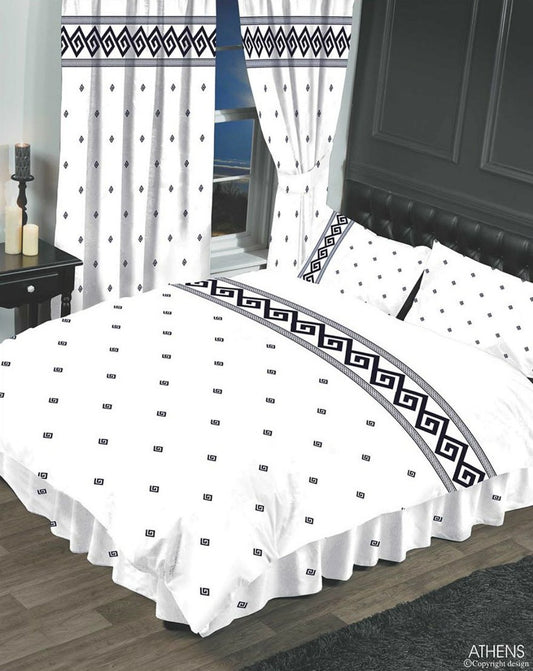 Double Bed Duvet Cover Set Athens Greek Key White Black