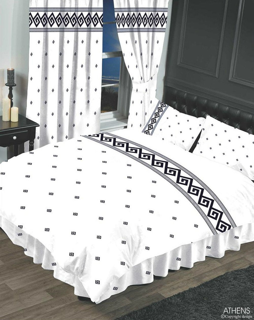 King Size Duvet Cover Set Athens Greek Key White Black