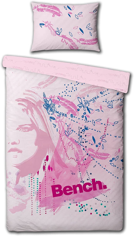 Official Bench Single Bed 'Face' Duvet Cover Set Reversible Pink Polycotton Bedding Set