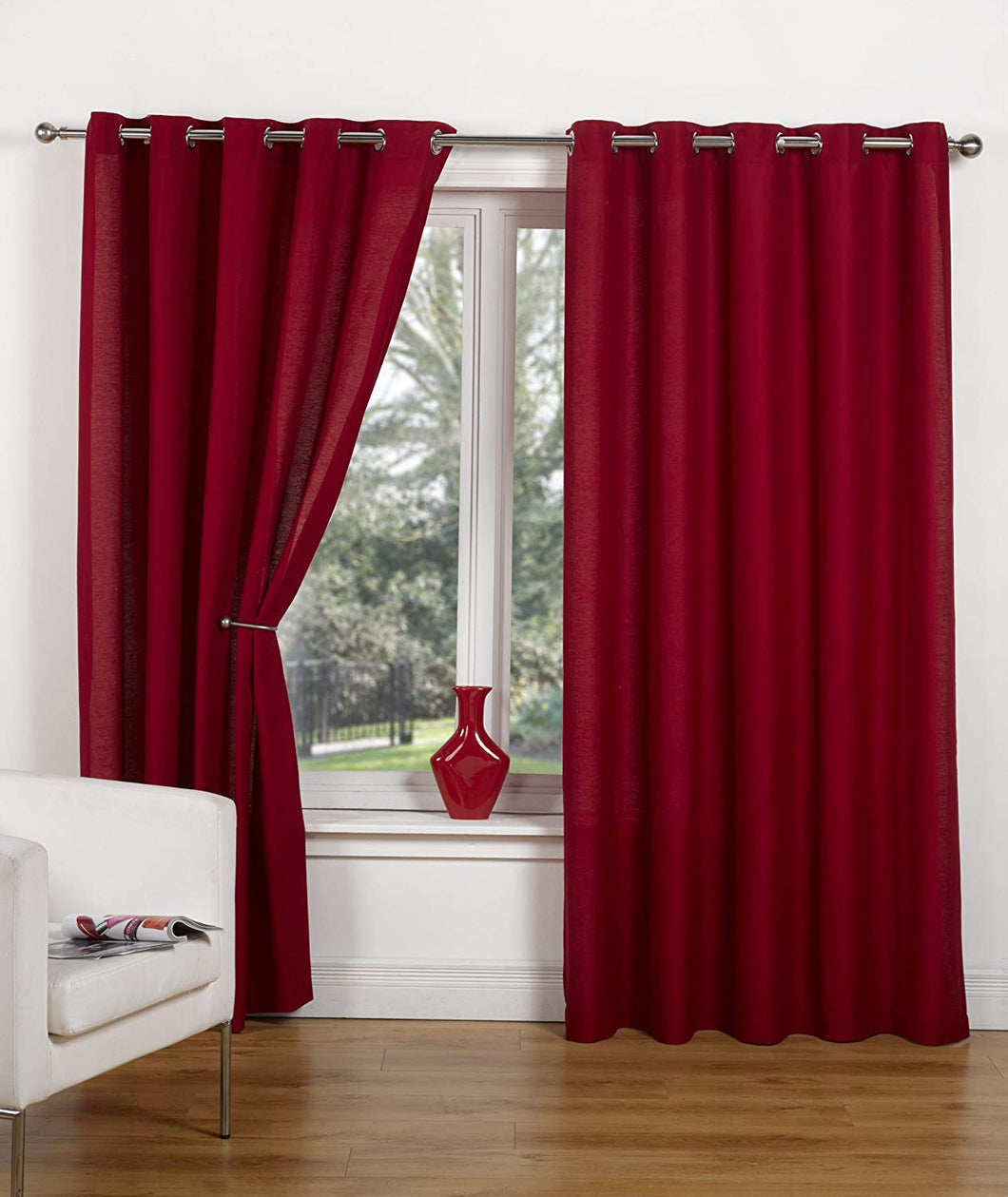 Canvas Red Wine Eyelet Ring Top Unlined Ready Made Curtains