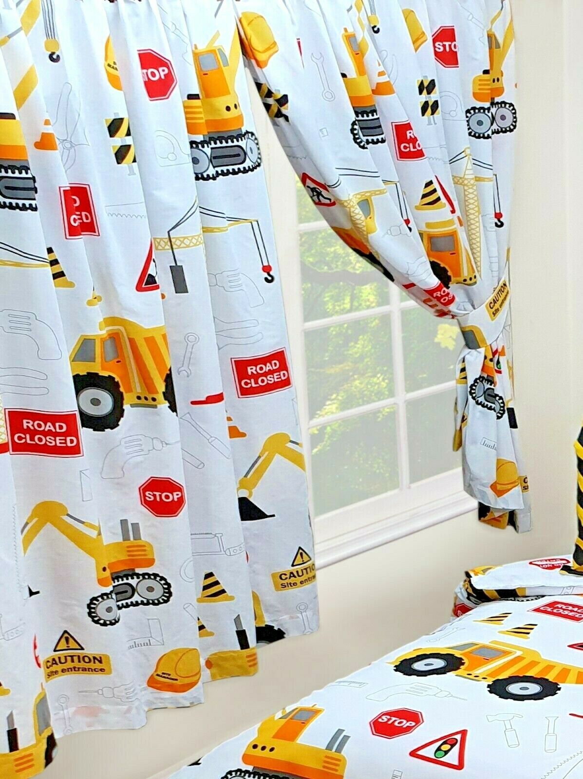 Construction 66" x 54" Unlined Pencil Pleat Curtains Digger JCB Drill Work Tools