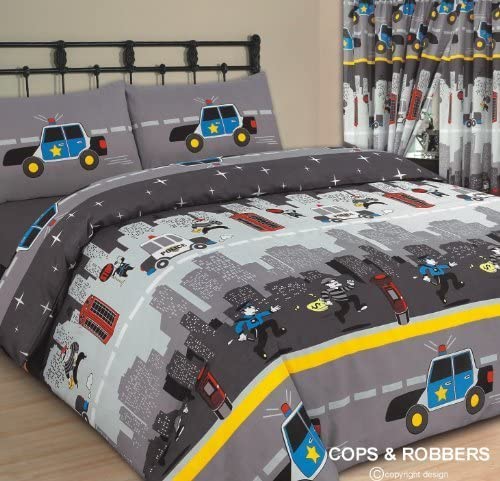 Single Bed Duvet Cover Set Cops And Robbers Police Man Chase