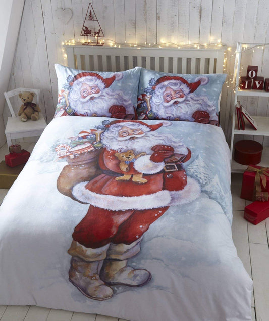 Double Bed Duvet Cover Set Father Christmas Festive Bedding Set