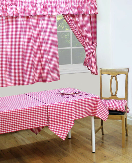 Gingham Check Cherry Red 70" Round Table Cloth 6 - 8 Place Setting 100% Natural Cotton