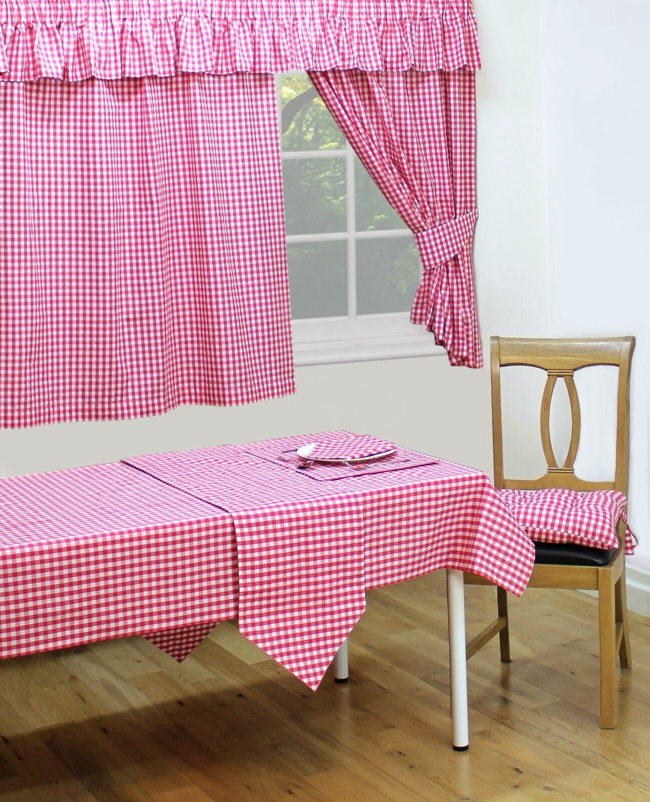 Gingham Check Cherry Red 33cm x 183cm Table Runner V End Kitchen Table