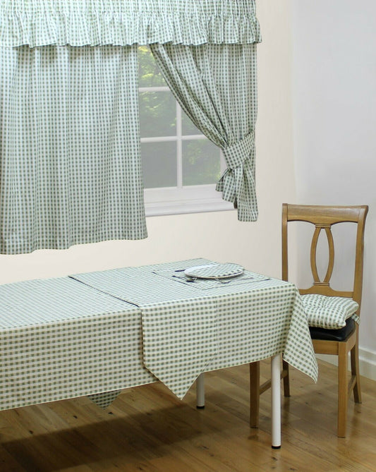 Gingham Check Sage Green 70" x 90" Oblong Table Cloth 6 - 8 Place Setting 100% Natural Cotton