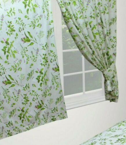 Herbs 66" x 42" Garden Thyme Flowers Cream Unlined Pencil Pleat Curtains