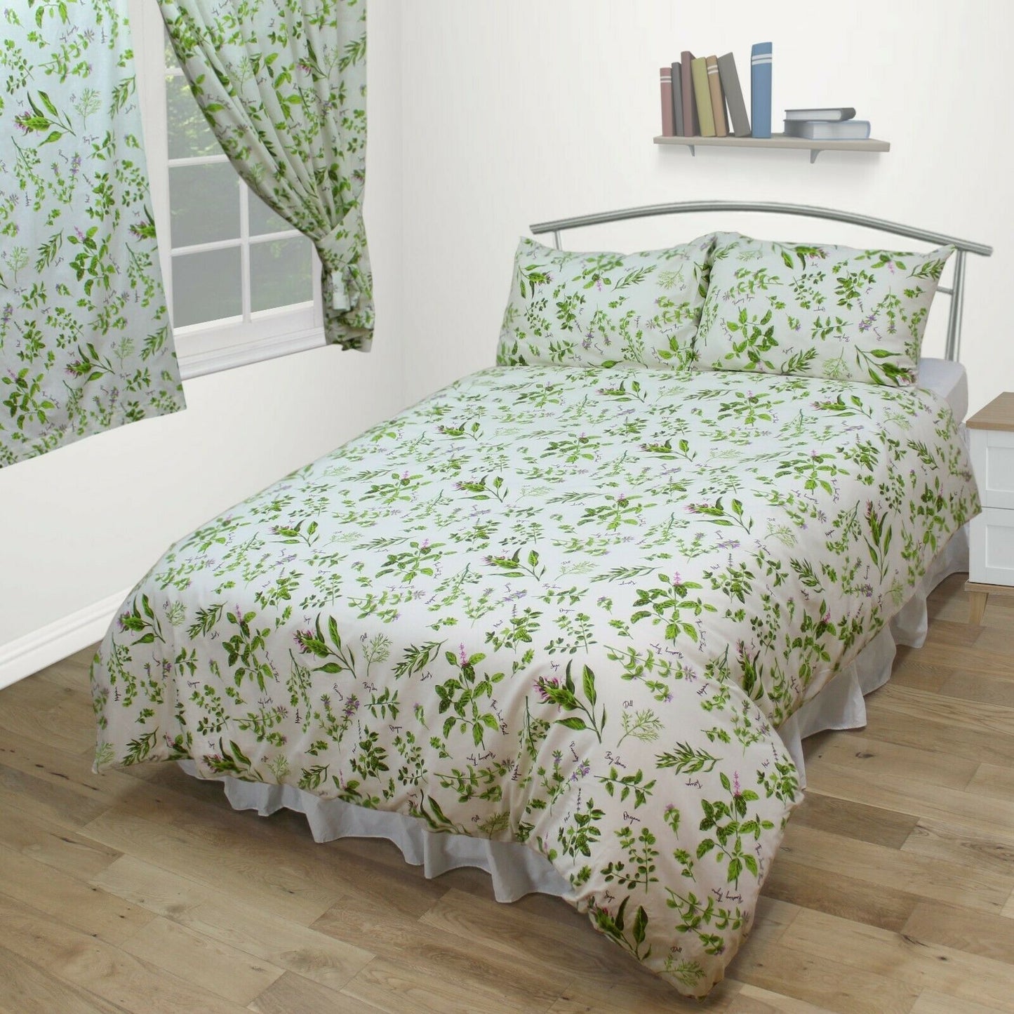 Double Bed Herb Garden Thyme Flowers Cream Duvet Cover Set 100% Natural Cotton