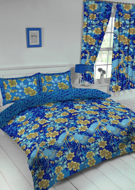 Single Bed Duvet Cover Set Heron Blue Floral