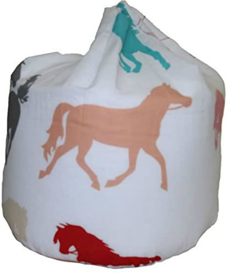 Horses White Filled Bean Bag