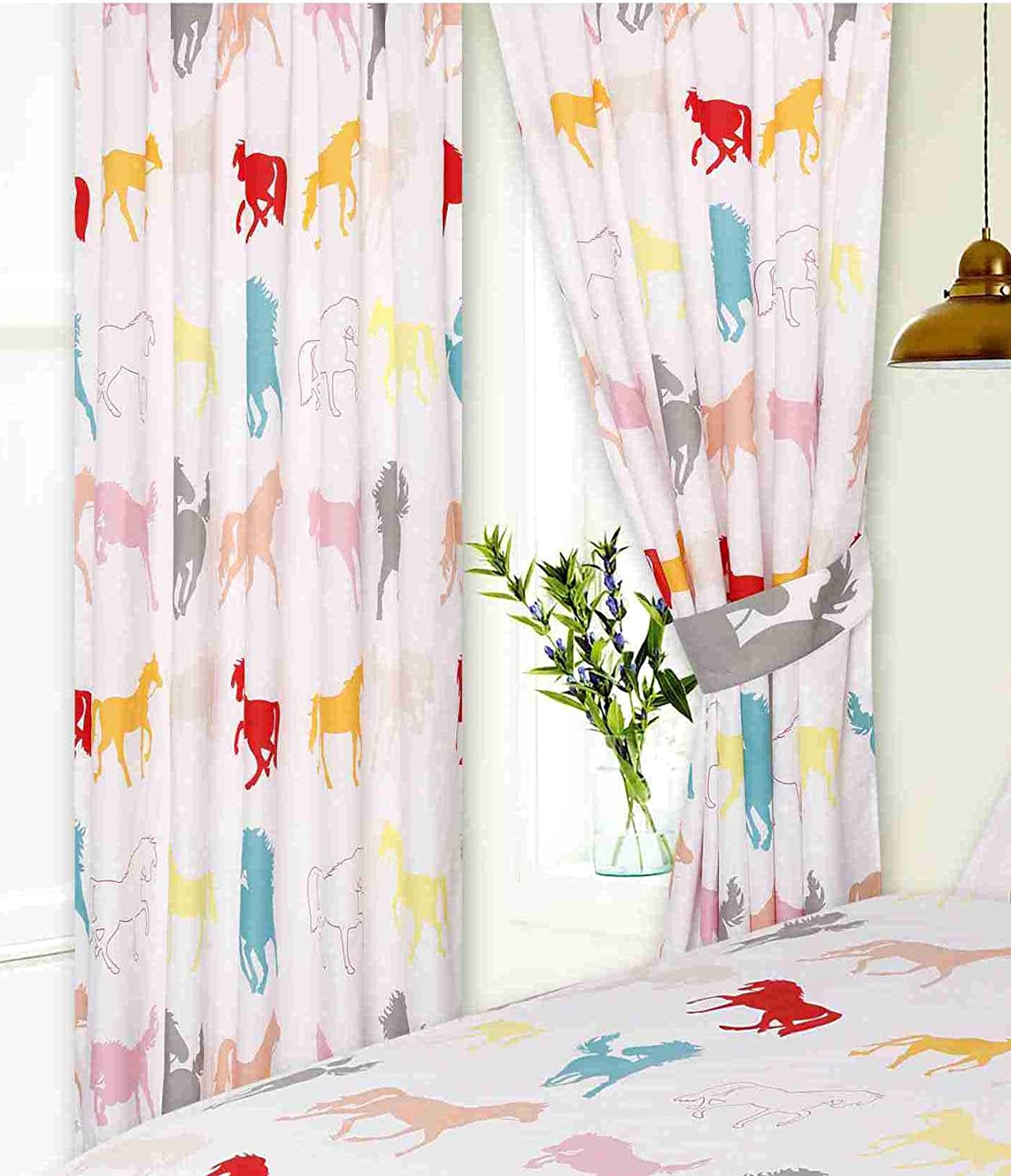 Equestrian Horses White 66" x 54" Pencil Pleat Curtains