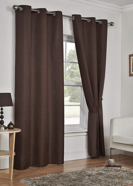 Lunar Chocolate Brown 90" x 72" Eyelet Unlined Ready Made Curtains