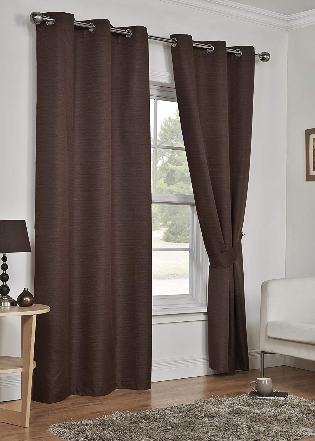 Lunar Chocolate Brown 46" x 72" Eyelet Unlined Ready Made Curtains