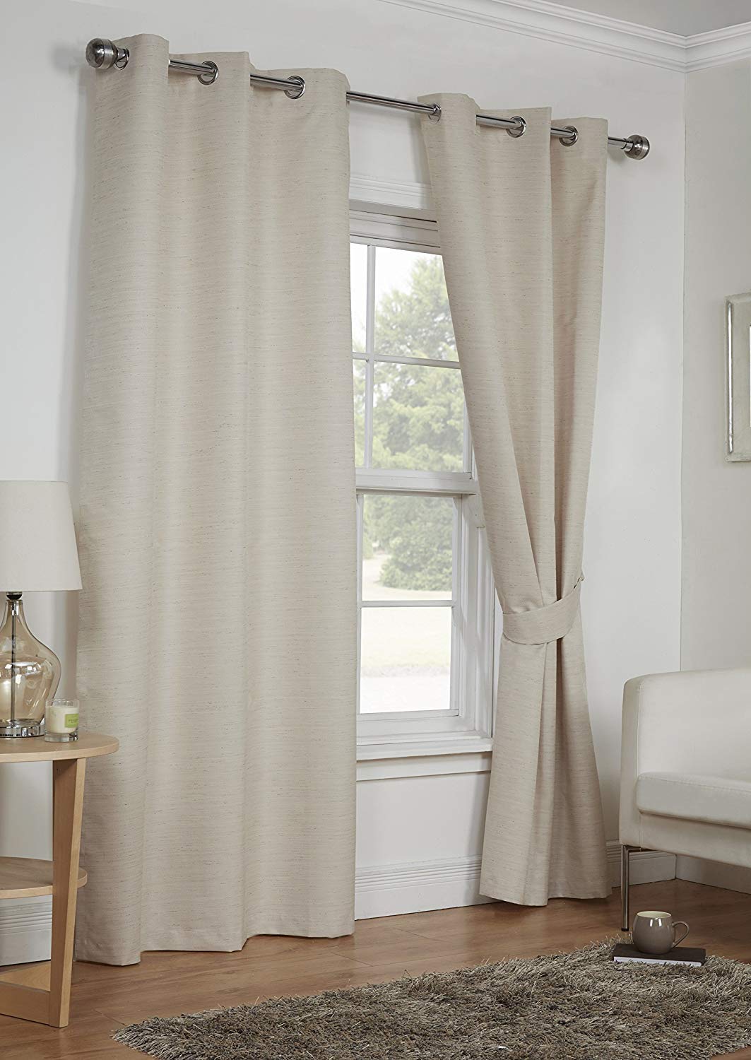 Lunar Linen Cream 66" x 72" Eyelet Unlined Ready Made Curtains