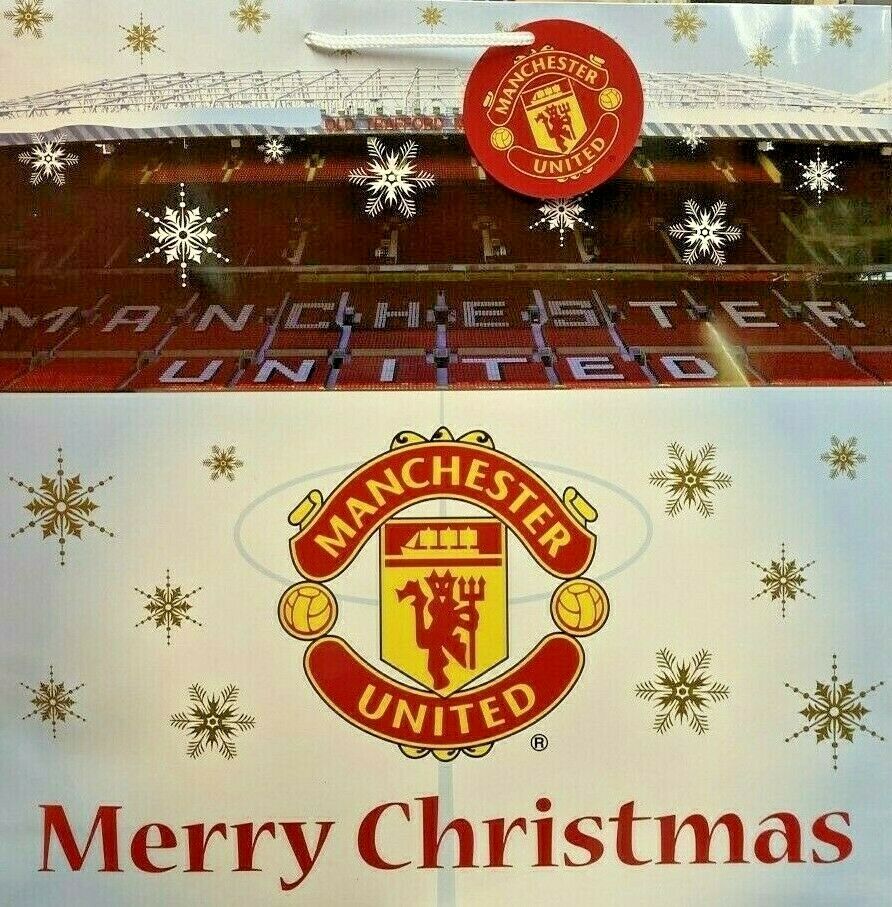 Manchester United F.C Large Gift Bag Stadium Design White Merry Christmas Official Product