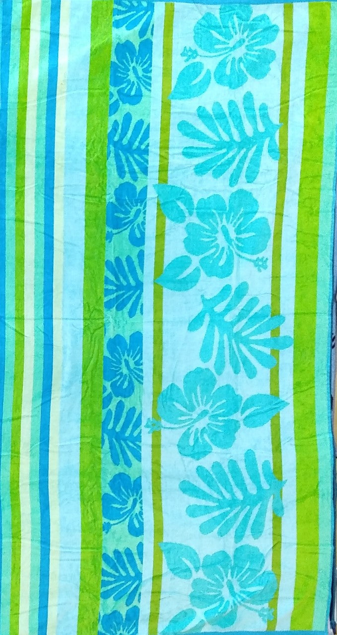 Jumbo Large Beach Towel Floral Aqua Blue Lime Green 100% Cotton Multicoloured
