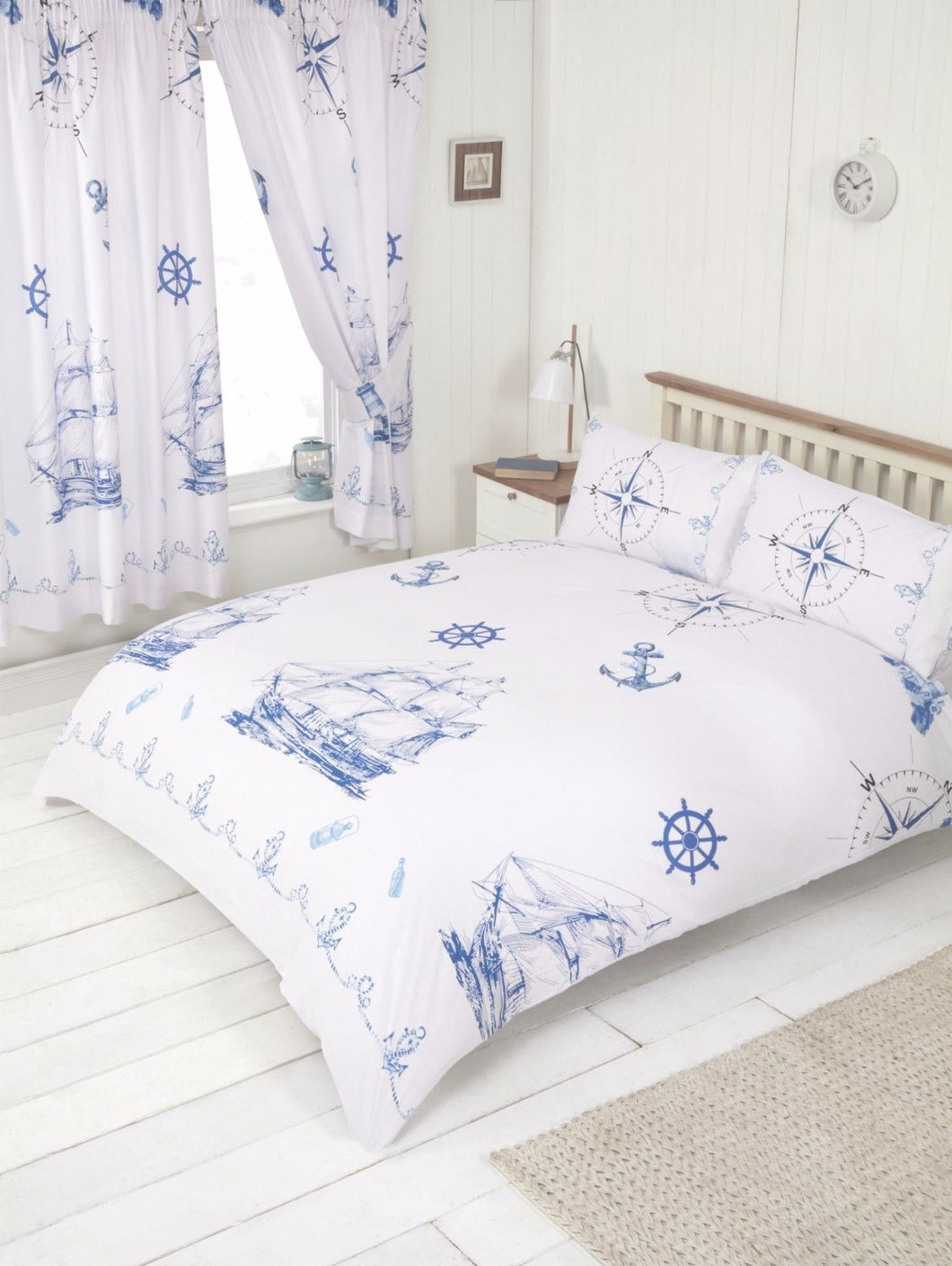 Double Bed Duvet Cover Set Nautical Boat Anchors Compass Bedding