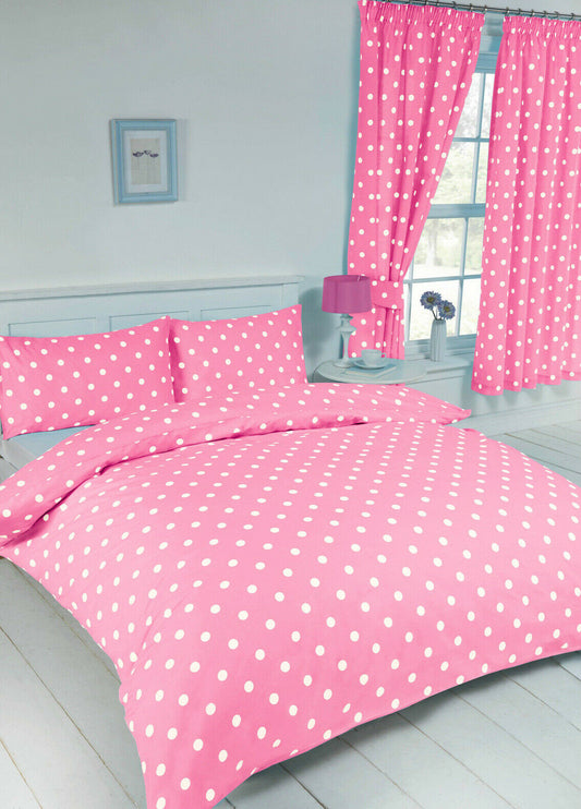 Double Bed Duvet Cover Set Polka Dot Pink