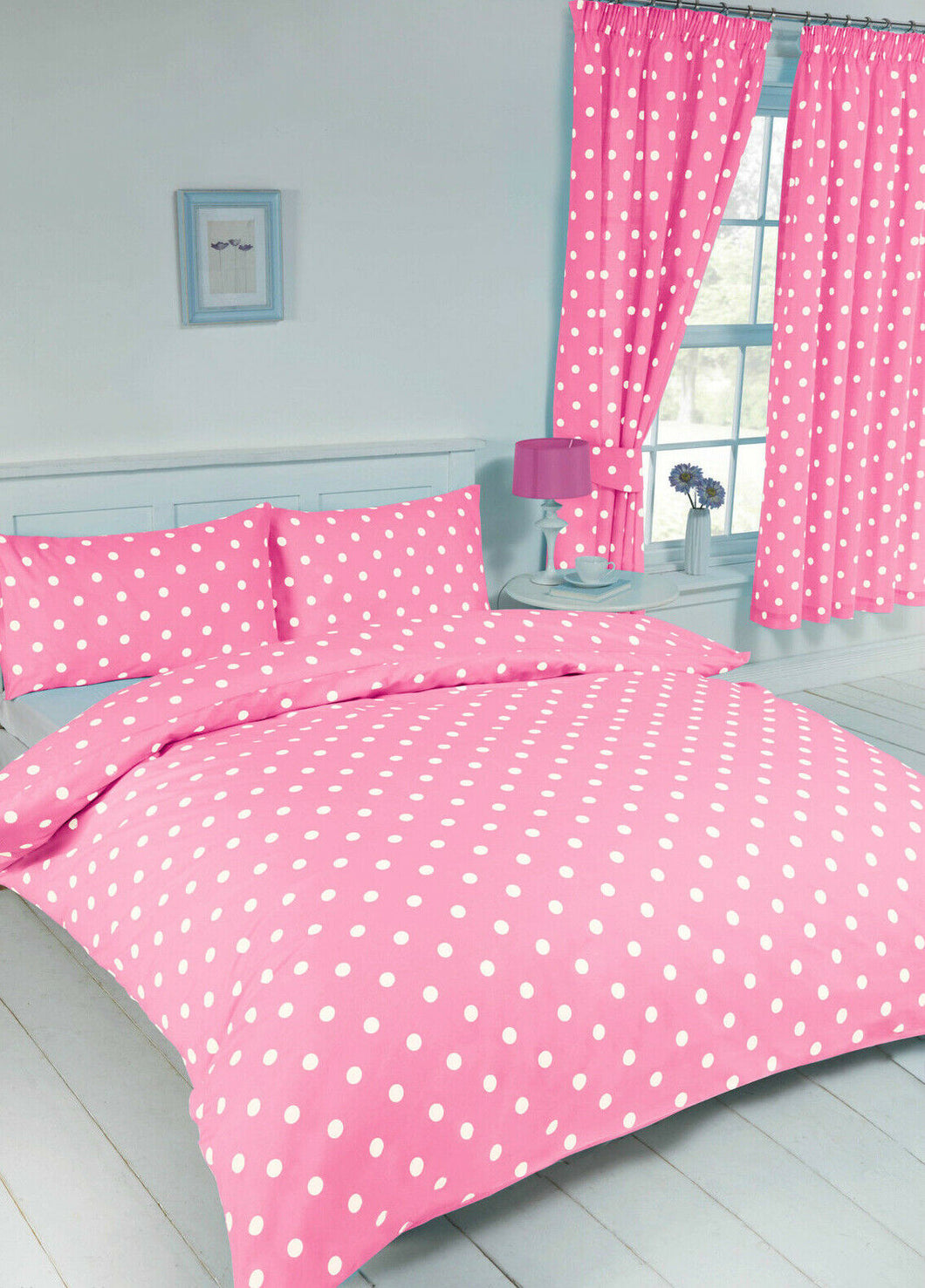 King Size Duvet Cover Set Polka Dot Pink Girls Bedding