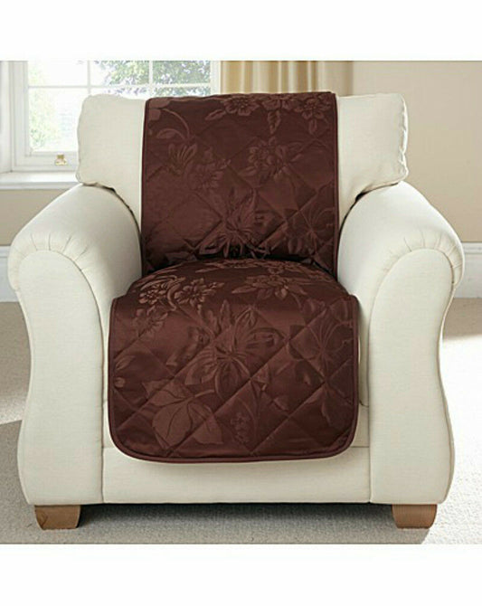 Decorative Primrose Chocolate Quilted Chair Cover Protector Jacquard Settee Floral Design