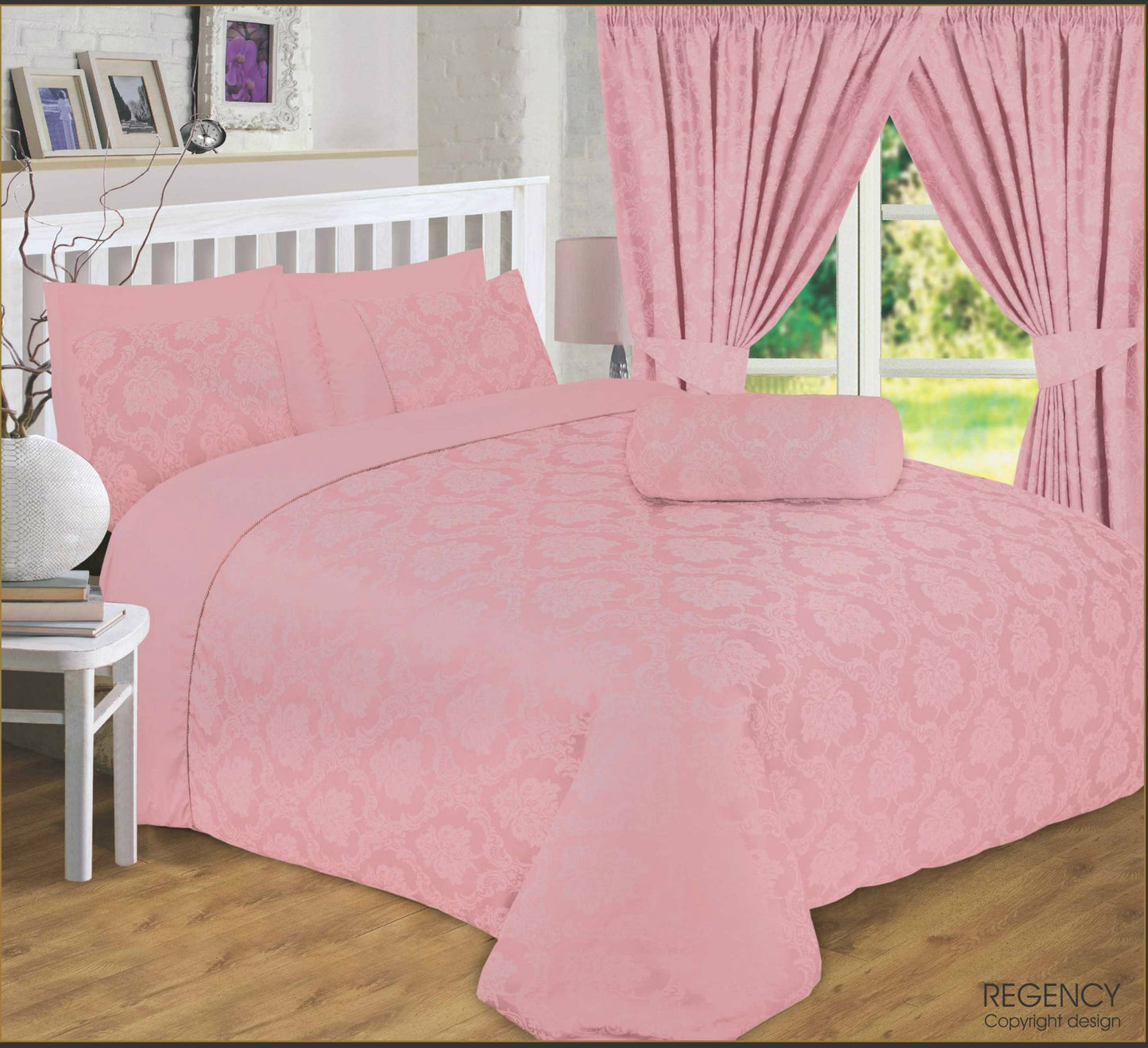 Double Bed Duvet Cover Set Regency Rose Gold Luxury Jacquard Bedding