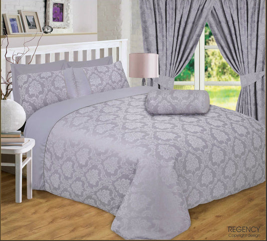 Double Bed Duvet Cover Set Regency Silver Luxury Jacquard Bedding