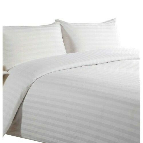 Double Bed Duvet Cover Set 300 Thread Count Sateen Stripe White