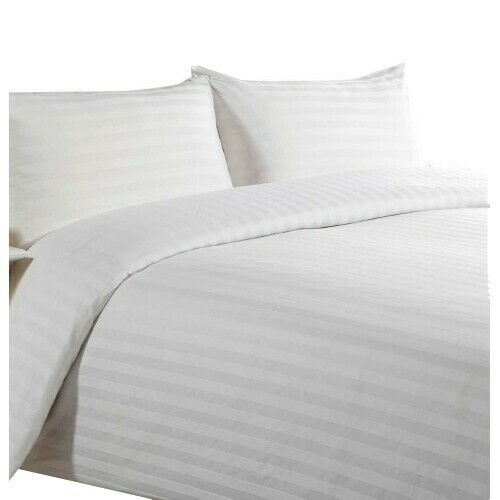 King Size Duvet Cover Set 300 Thread Count Sateen Stripe White