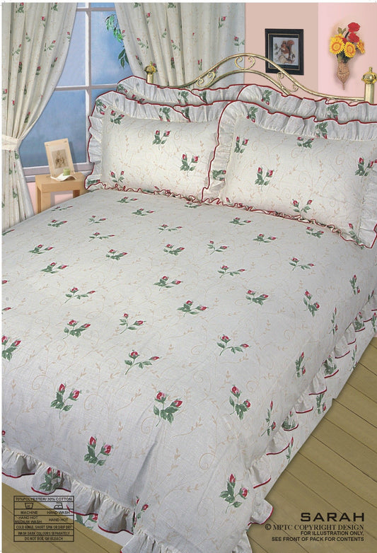 Double Bed Duvet Cover Set Sarah Frilled Floral Cream Elegant Bedding