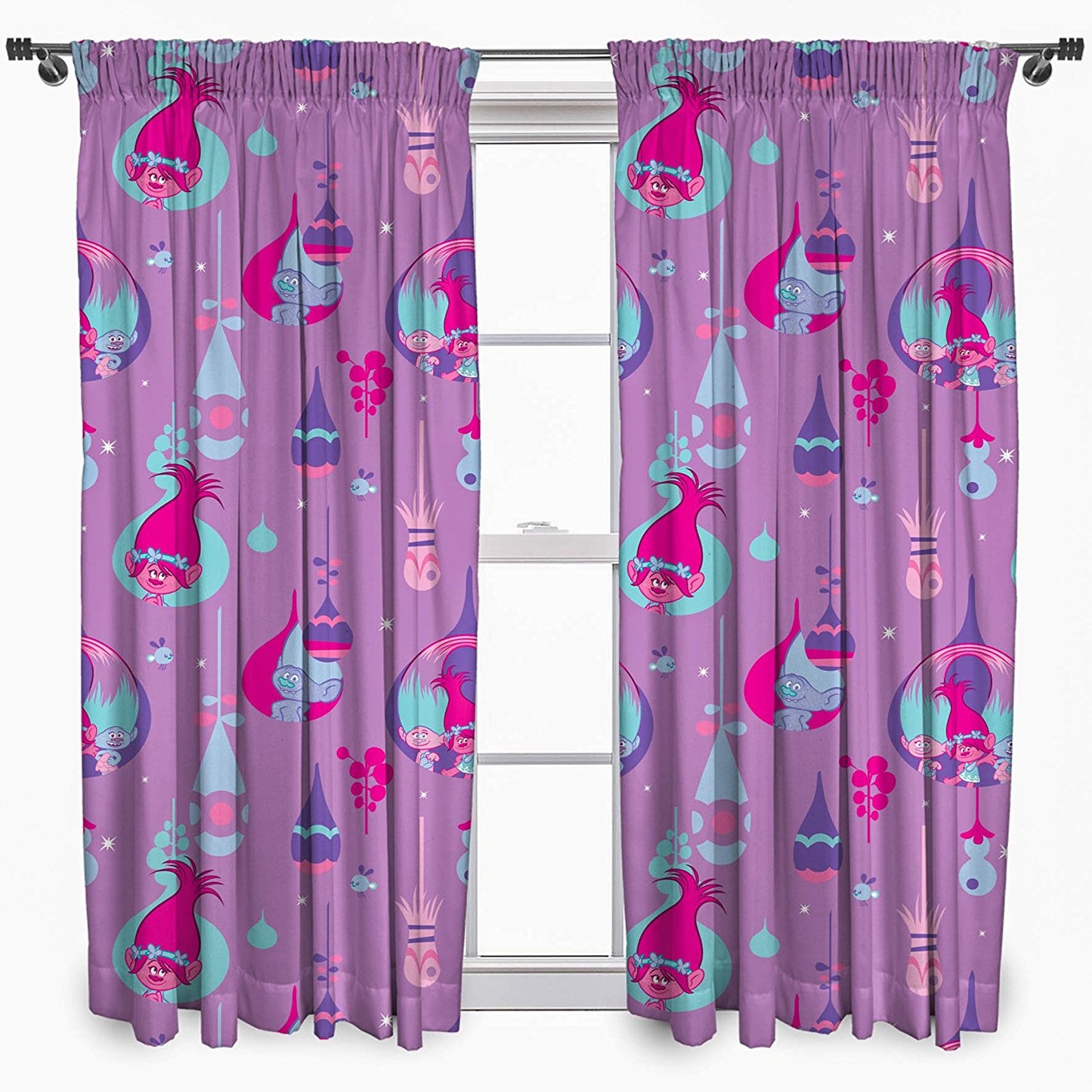 Trolls 'Glow' 66" x 72" Unlined Pencil Pleat Character Curtains