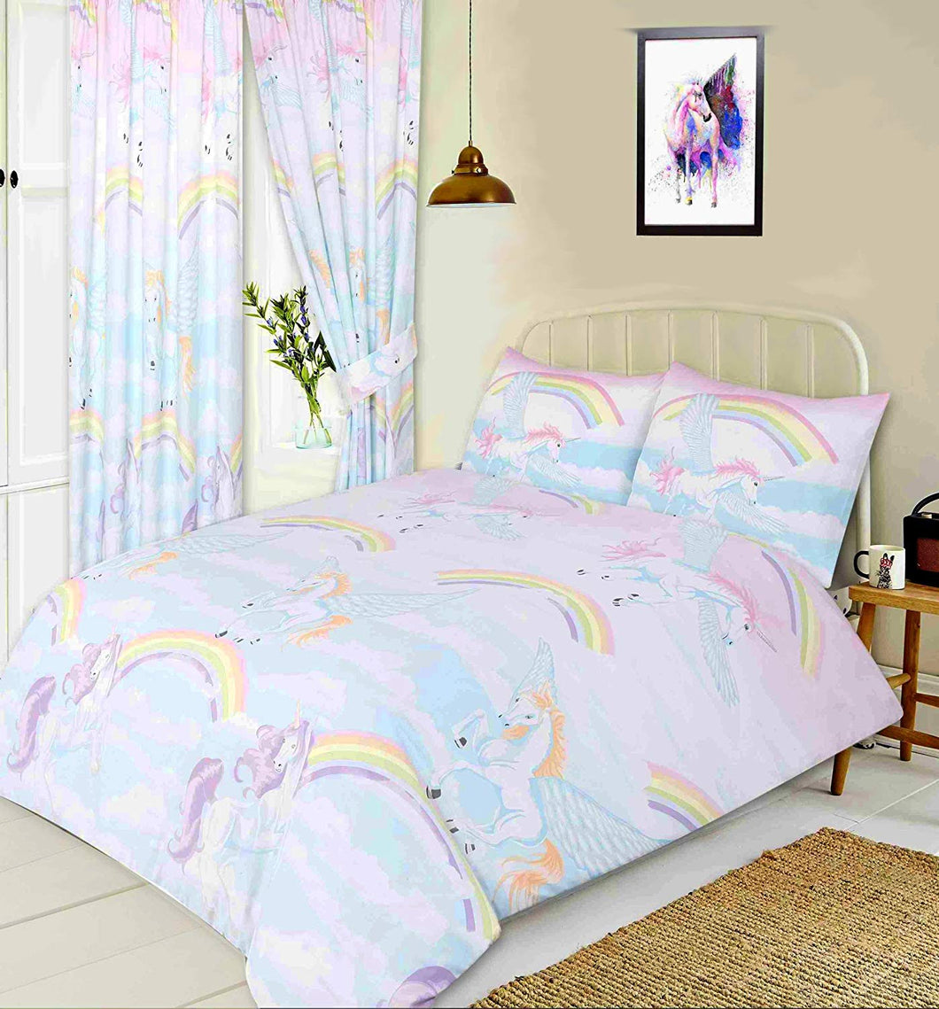 Double Bed Unicorns Rainbows Duvet Cover Set Kids Bedding