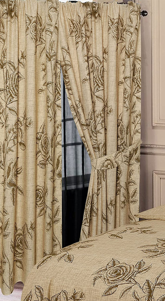Wild Rose Natural 66" x 72" Pencil Pleat Unlined Curtains