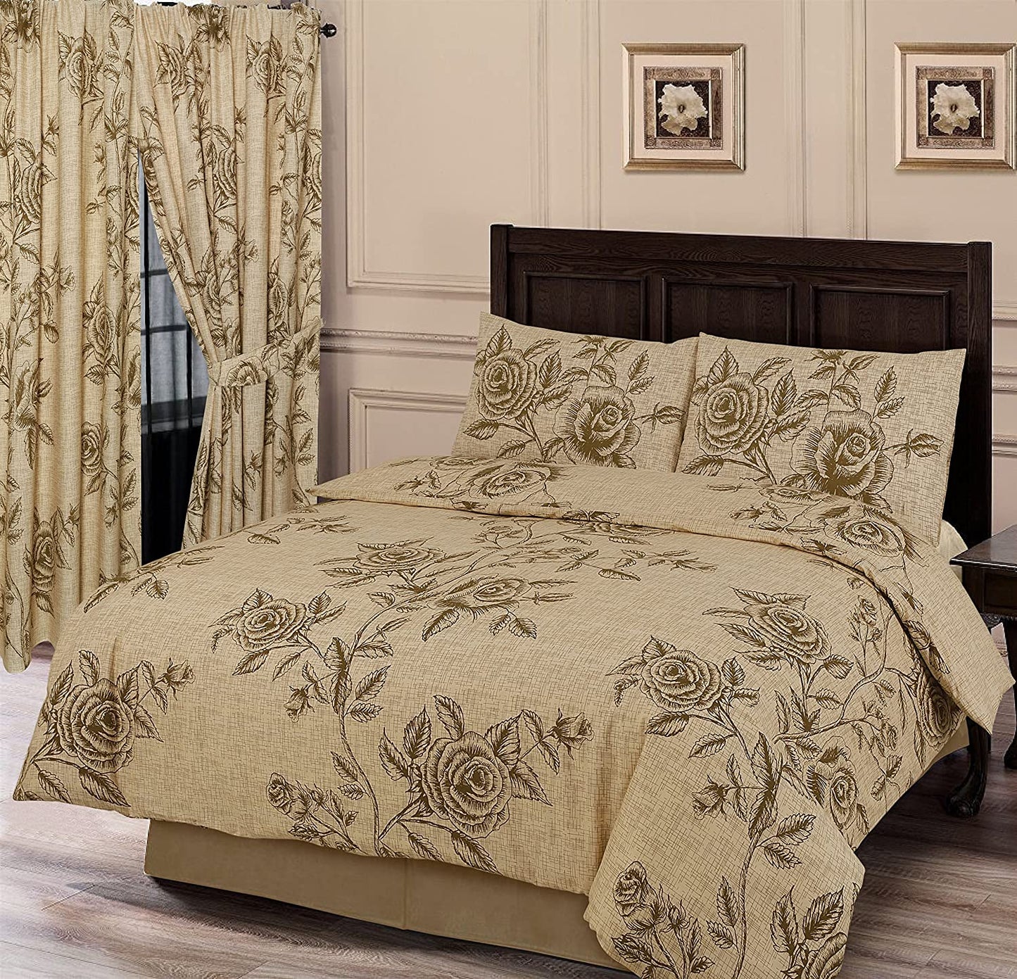 King Size Wild Rose Natural Duvet Cover Set Floral Bedding Set