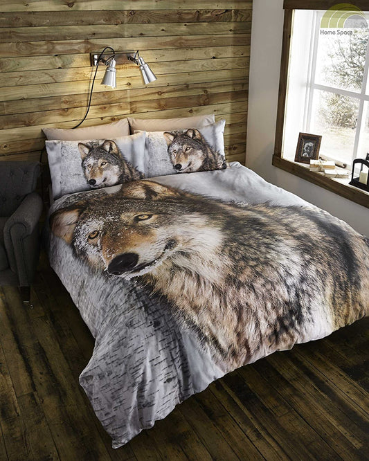 King Size Duvet Cover Set Wolf Animal Print Bedding Set
