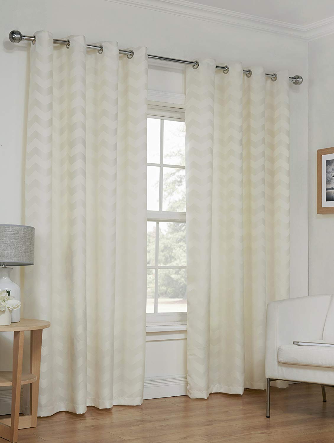 Zig Zag Cream 90" x 90" Luxury Lined Ready Made Eyelet Curtains