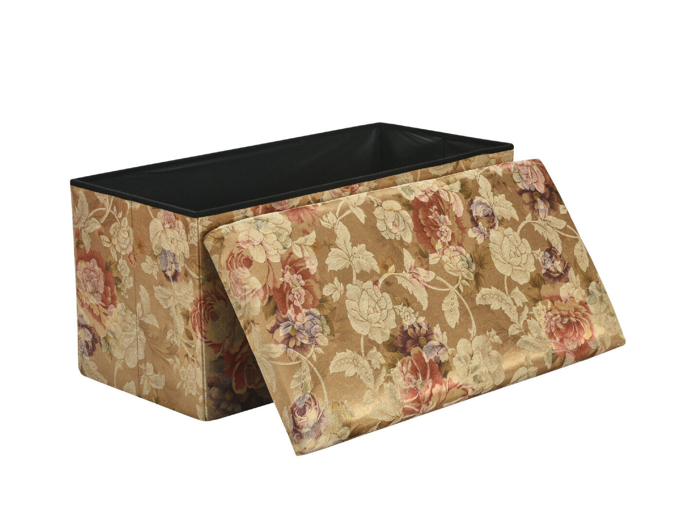Anastasia Floral Gold Luxury Jacquard Foot Stool Seat Storage Box Ottoman