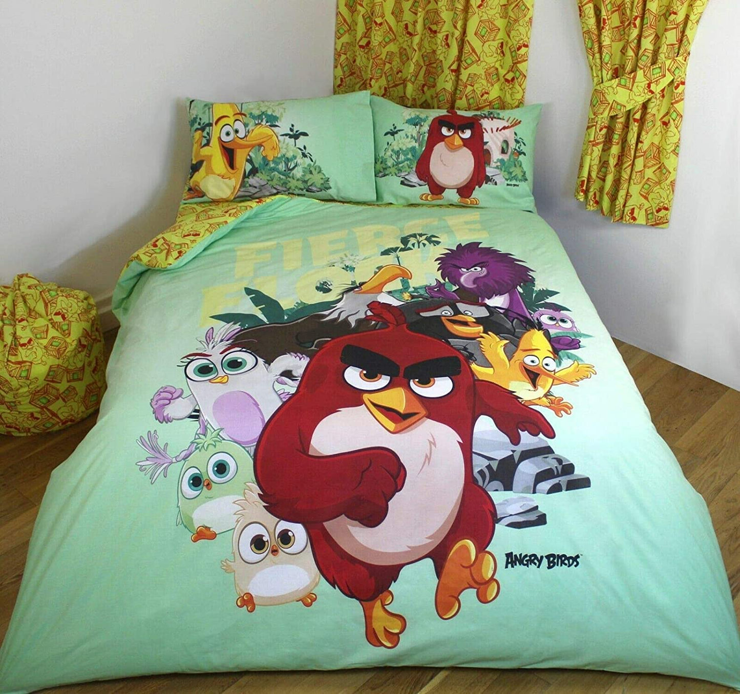 King Size Angry Birds Fierce Flock Reversible Duvet Cover Set Character Bedding